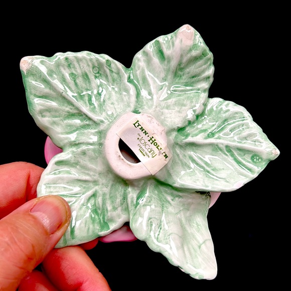 Vintage hand painted glazed porcelain pink rose taper  candle holders - Picture 8 of 9